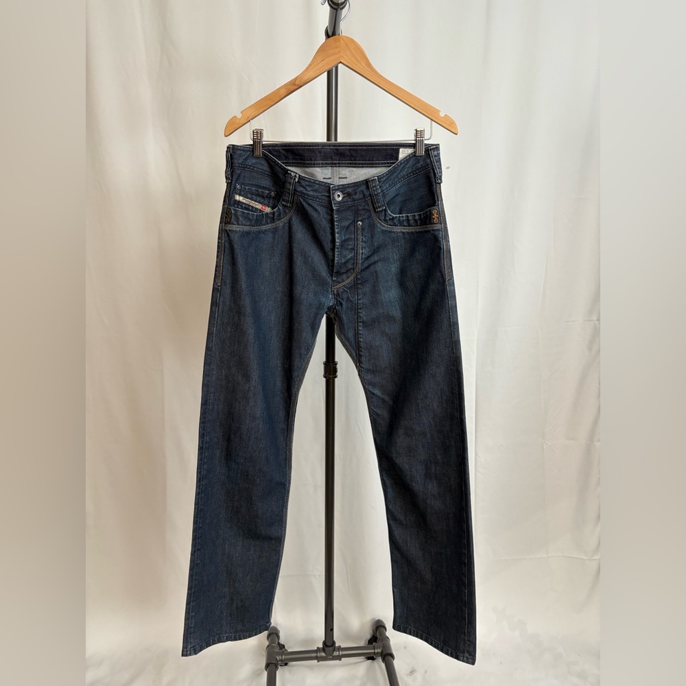 Diesel Blue Jeans with Contrasting Stitching and Textured Denim